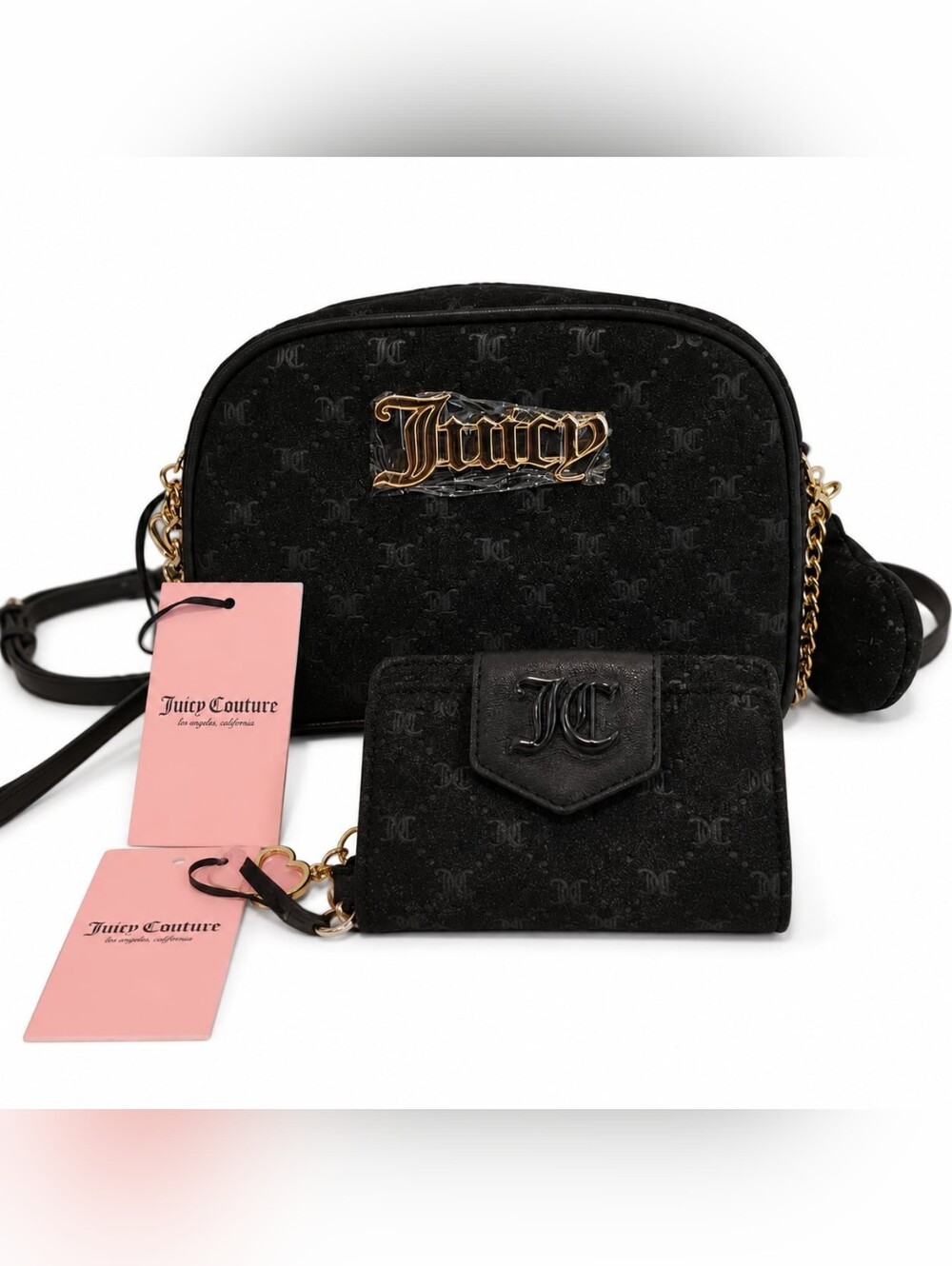 Juicy Couture Chocolate Monogram Crossbody Bag & Matching Wallet NWT